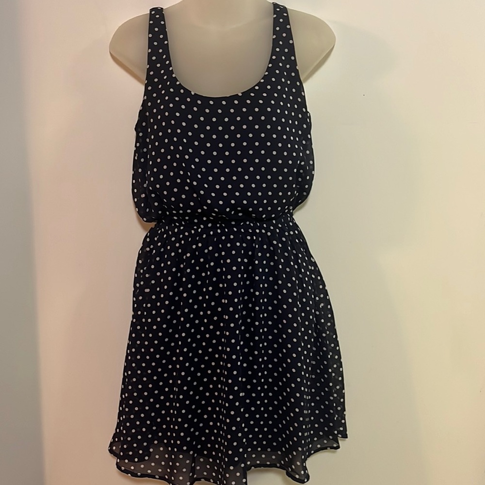Mimi Chica Polka Dot Fit & Flare Mini Dress Navy & White Sleeveless Skater